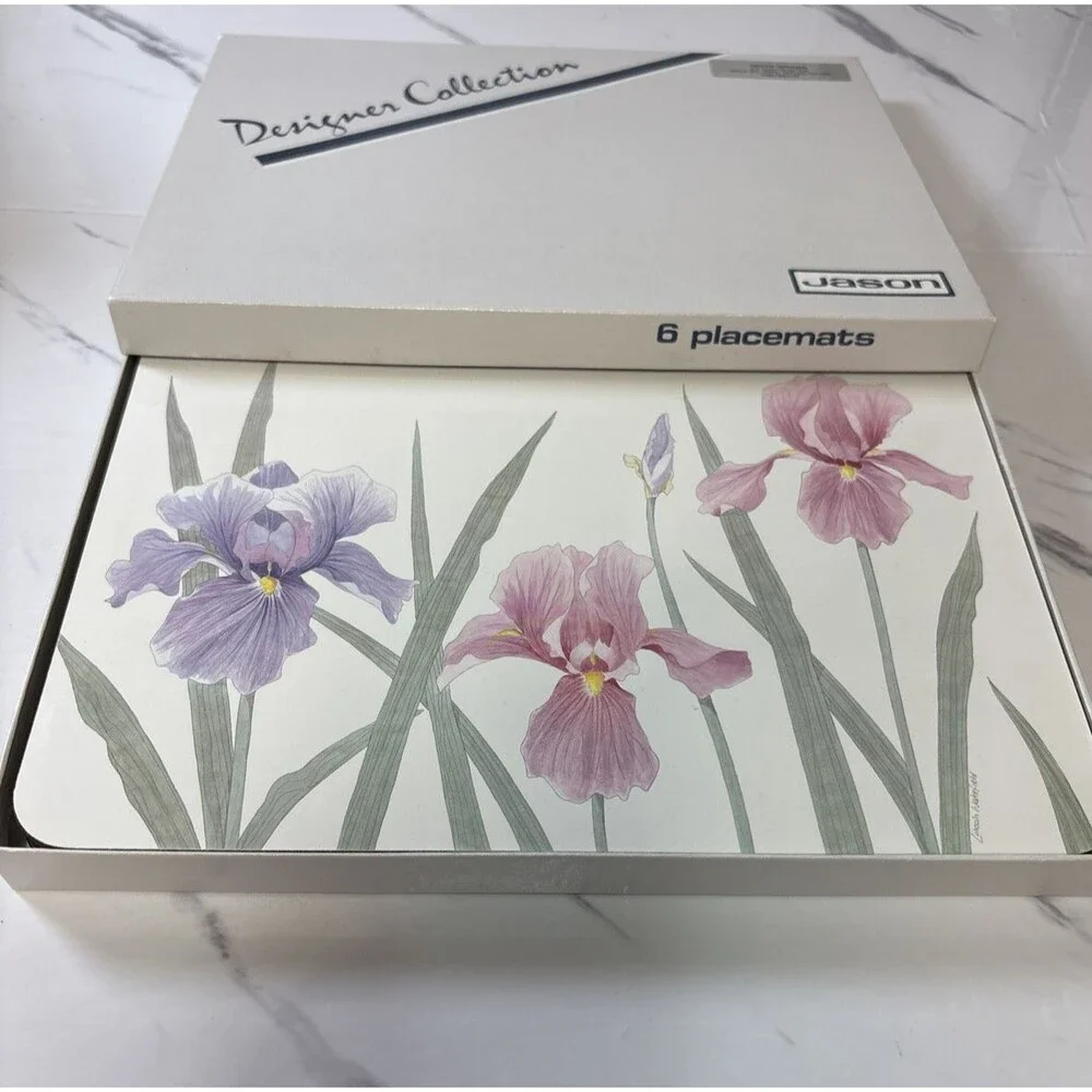 Set of 6 Jason PLACEMATS in Box New Zealand Flowers Iris time Design Vintage